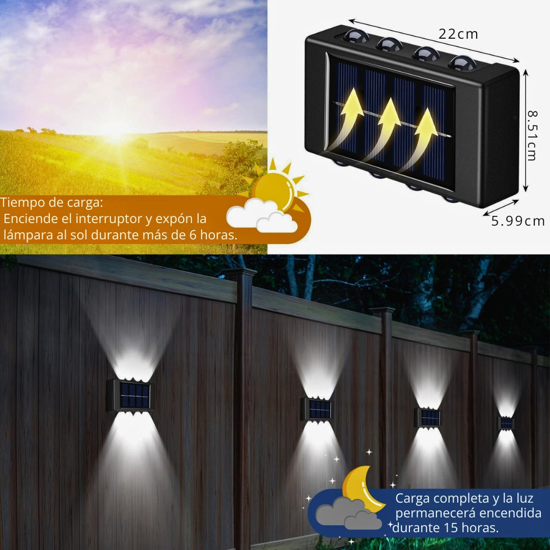 Lámpara solar de pared exterior con 8 LED